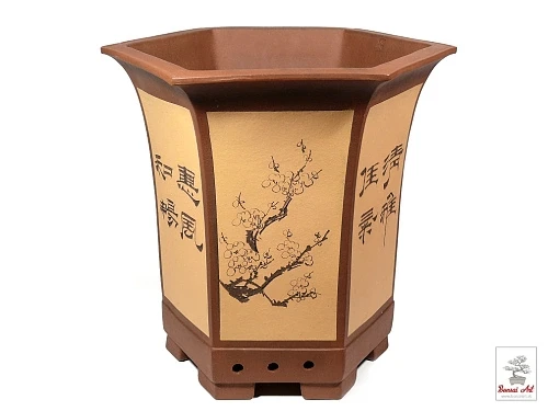 Bonsai miska z yixingskej keramiky vysoká 6-hran