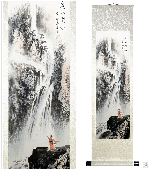 Čínsky zvitkový obraz s maľbou